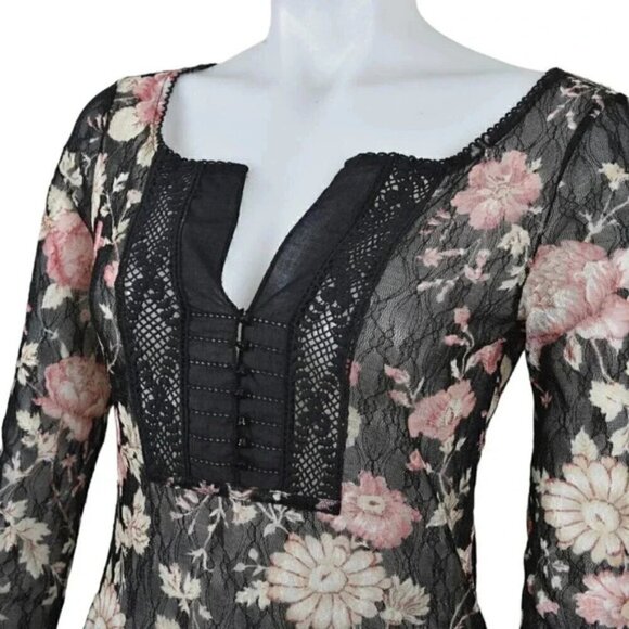 Ralph Lauren Denim & Supply Floral Sheer Blouse Black Pink Long Sleeve Medium - Picture 4 of 12